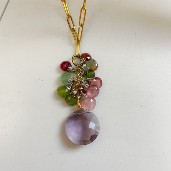 🥳Host pick 🥳Multi tourmaline amethyst- cluster chain/ earrings - Picture 12 of 14